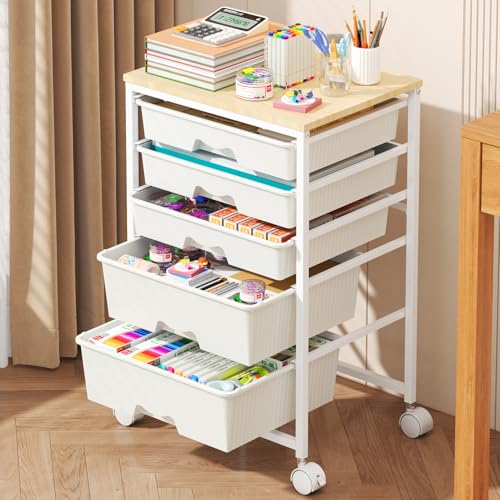 Goovilla White 5-Drawer Rolling Storage Cart for Craft, Office & Dorm
