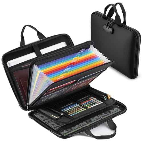 Fireproof Document Box with Combination Lock, Hard-Shell Fireproof File Organizer for Legal Documents, Laptop, Valuables & Important Papers, 13-Pocket Accordion File Folder