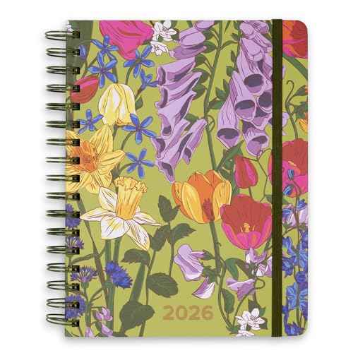 2025-2026 Large Planner Daily Weekly & Monthly, 17 Month Hardcover Agenda Dated Aug 2025-Dec 2026, Cute Planner with Stickers, Pockets, & Spiral Binding, Meadow Bouquet