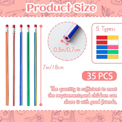 OJYUDD 35 Pack Flexible Soft Colorful Stripe Pencils with Erasers for Kids & Students