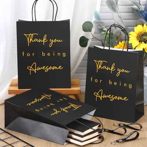 20 Sets Employee Appreciation Gifts Bulk Thank You Gift Bags Motivational Notebooks and Ballpoint Pens Sets Inspirational Keychains for Coworker Staff Teacher Office Team, Black