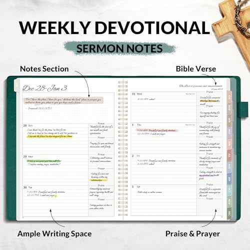 2026 Christian Planner - 12 Month Bible Journal and Prayer Planner 9"x11.2" Spiral Bound, Monthly & Weekly Christian Organizer Gifts for Women Men (Pacific Green)