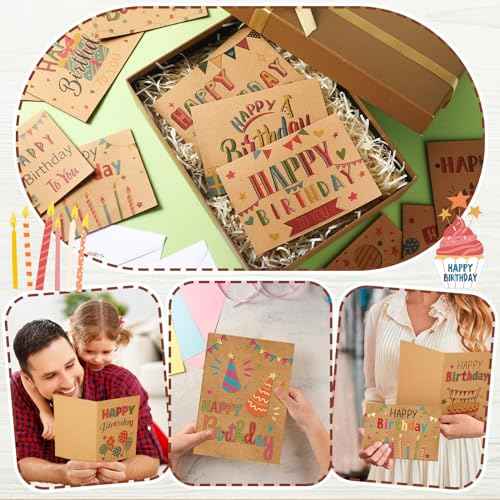 200 Set Unique Happy Birthday Card Bulk with Envelope and Sticker Blank Greeting Card Large 5 x 7 Inch Suitable for Office Kids Women Men, 20 Styles(Retro Style)