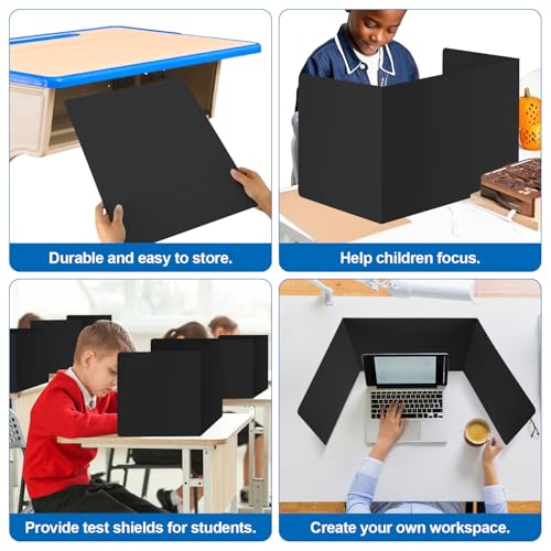 24pcs Desk Dividers for Students, Waterproof Study Carrel Dividers with 24 Name Labels Durable Classroom Desk Board Protable Test Privacy Folders for School Student Desk (Black)