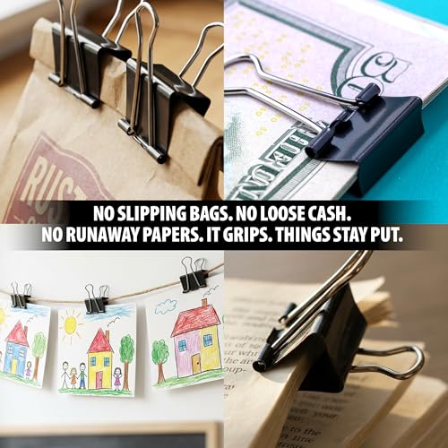 Officemate Mini Binder Clips 144 Count (12 Boxes) Black - Heavy-Duty Metal Handles