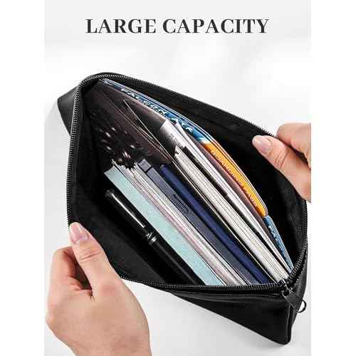 SMARTAKE Money Bags with Zipper, 2-Pack Bank Bags with Label, Waterproof Leather Money Pouches, for Cash Coin Bill Invoice Deposit Receipt Storage and Organize, 11.5 x 6.2 Inches (Black)