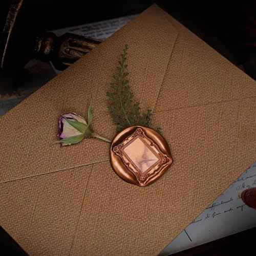 1PCS Wax Seal Stamp Head 1PCS Removable Wooden Handle,3D Embossed Rectangle Vintage Texture Brass Head Wax Stamp Retro Photo Frame Wax Seal Stamp Kit For Card Envelope Wedding Invitations Scrapbooking