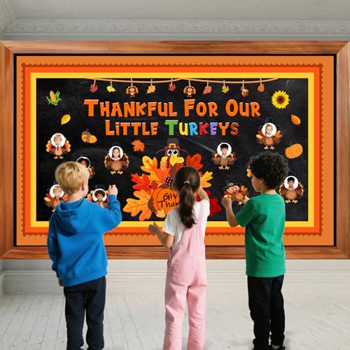 Thanksgiving Bulletin Board Decorations Fall Turkey Bulletin Board Thankful for Our Little Turkeys Decor for School Classroom Window Wall