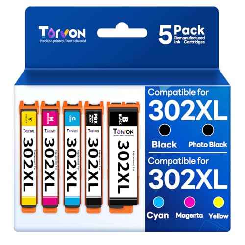 Remanufactured Ink Cartridge Replacement for Epson 302XL Ink Cartridges Multipack 302 XL T302 T302XL Compatible with Epson XP-6100 XP6100 XP-6000 XP6000 Printer(5 Pack, PBK/BK/C/M/Y)