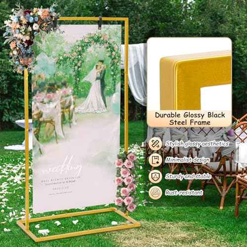 Elegant Wedding Sign Stand & Holder£¬Golden Heavy Duty Metal Wedding Welcome Sign Stand for Reception£¬Welcome to Our Wedding Hanging Sign Stand - Perfect for Seating Chart, Posters, and Decor