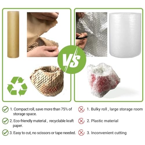 Dish Packing Kit Moving Supplies 15" x660' Honeycomb Wrapping Paper, Large Recyclable Expandable Bubble Cushion Wrap Roll Packing Material for Fragile Items Breakables Plate Glassware Bottle, 80GSM