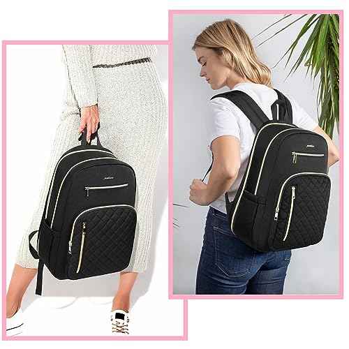YAMTION Backpack Women Laptop,17.3 Inch Backpack with USB for Uni College Students Teacher Business Work,Black