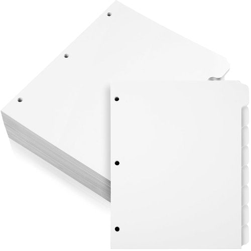 Harloon 30 Set 3 Ring Binder Dividers with 8 Tab, 1/8 Cut Tabs 240 Blank Binder Bulk 3 Hole Punch Divider 230 GSM Heavyweight Paper for School Office Home Class (White)