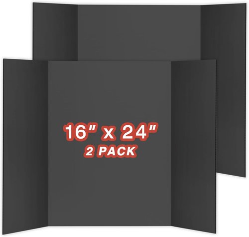 Chell Mini Trifold Poster Board - 16" x 24" Black Corrugated Project Boards | 2 Pack