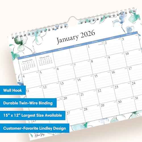 Blue Sky 2026 Monthly Wall Calendar, January 2026 - December 2026, Durable Twin Wire Binding, 11" x 8.75", Perfect For Home, Office And Classrooms, Lindley