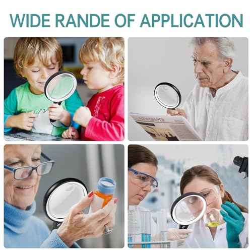Large Magnifying Glass with 37 LED Light and Case, 10X 20X 45X Handheld Illuminated Lighted Magnifier with 3 Light Modes Rechargeable Magnifying Glass for Seniors Reading, Inspection (White & Black)