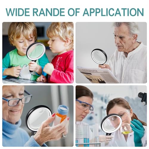 GABORISH Large Magnifying Glass with 37 LED Light, 10X 20X 45X, No Case, White & Black
