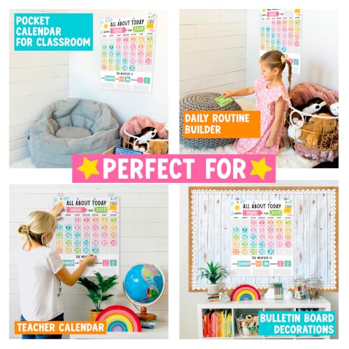 Colorful Pastel Classroom Calendar Pocket Chart with 45 Pockets - 24x29"