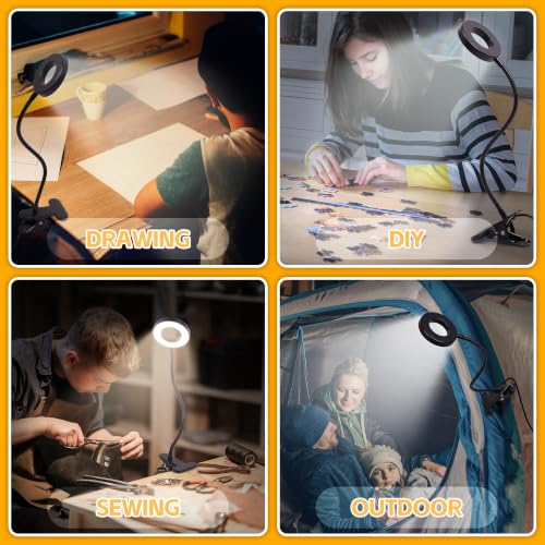 Foneso 1 Pack Clip-On Desk Lamp for Reading, Office & Bedside Lighting - Black