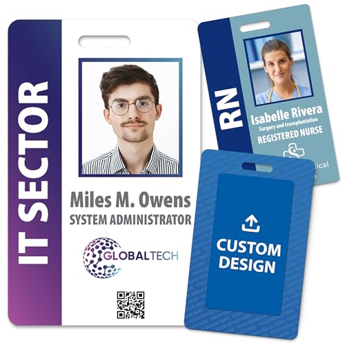 BadgeZoo Custom Print Employee ID Badge Vertical – Double-Sided with Name, Photo, Logo & Barcode (ID Vertical)