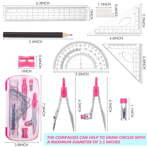 24 Sets Math Geometry Kit with Compass Rulers Protractor School Supplies - Zonon 24