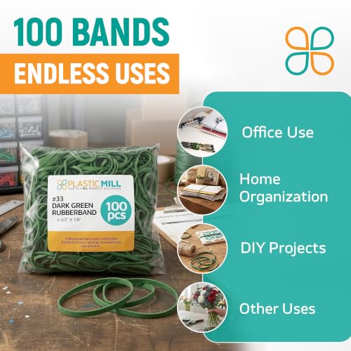 PlasticMill Dark Green 33 Rubber Bands, 100-Pack