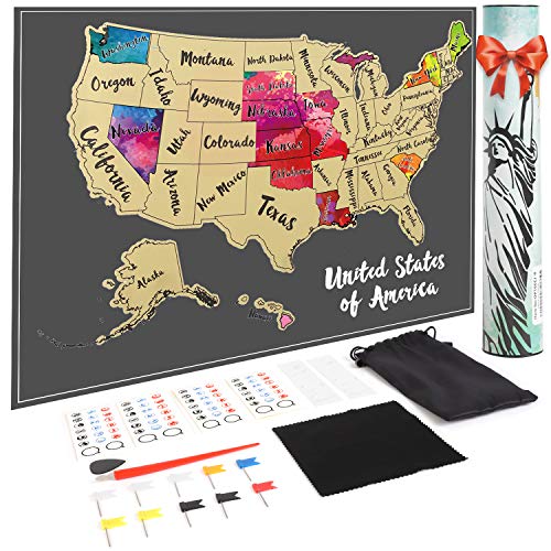 JARLINK Gray 12x17 Inches USA Map Poster - Scratch Off Travel Wall Decor