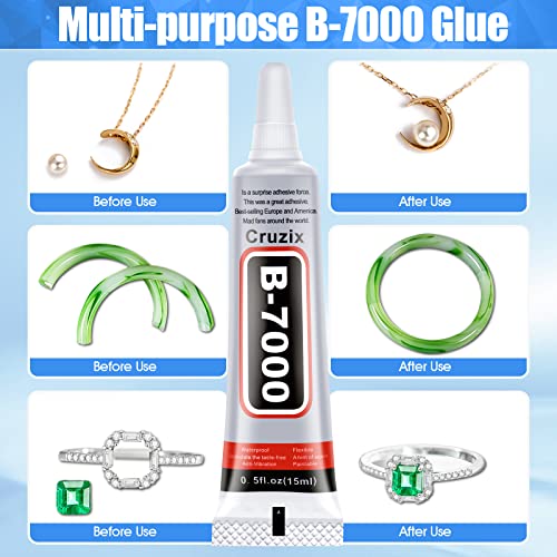 Cruzix B-7000 Clear Jewelry & Craft Glue - 4x15ml for Rhinestones, Jewelry, Shoes, and Electronics
