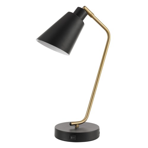 Globe Electric 52095 Belmont 17" Desk Lamp, Matte Black, Antique Brass Accents, Fast Charging USB Port, Rocker On/Off Switch