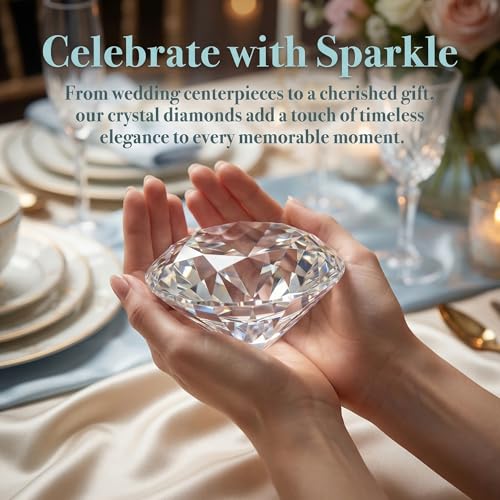 Jucoan 3 Pack 80mm Crystal Glass Diamond Paperweights for Weddings & Party Decor
