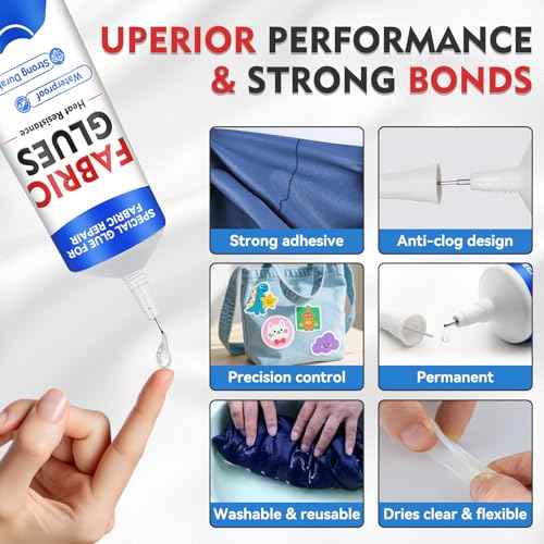 Fabric Glue Permanent, 60 ML Washable Clear Glue for Clothing Patch, Liquid, Quick-fix Fabric Adhesive for Cotton, Canvas, Denim, Textile, Doll, Leather, Nylon, Polyester, Flannel