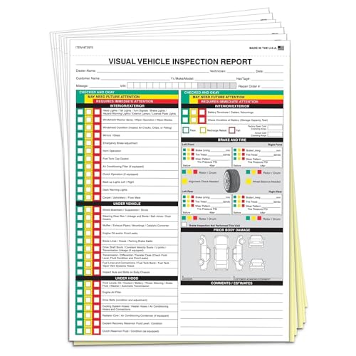 Pack of 250 Vehicle Inspection Report Forms 2-Part Carbonless 8.5 x 11