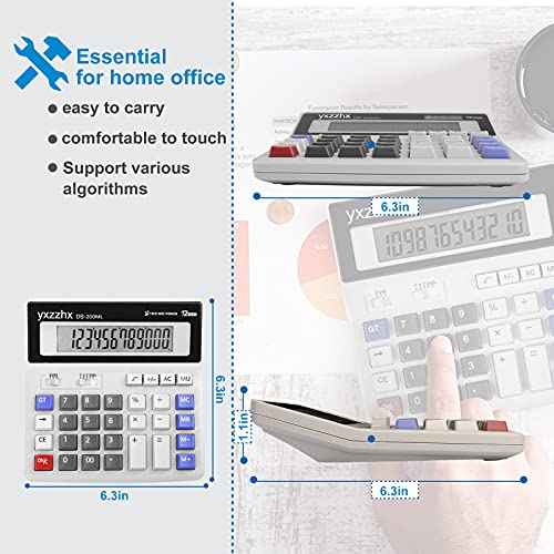 Desk Calculator 12 Digit Extra Large 4.3-Inch LCD Display, Two Way Power Battery and Solar Calculators Desktop, Big Buttons Easy to Press Used as Office Calculators for Desk White