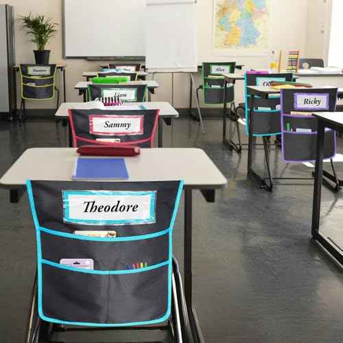 12 Pack Classroom Chair Pockets 19x16.8 Inch Chairback Buddy Pocket Chart Seat Back Organizer Student Storage with Lable Slot for Classroom Kindergarten School Home