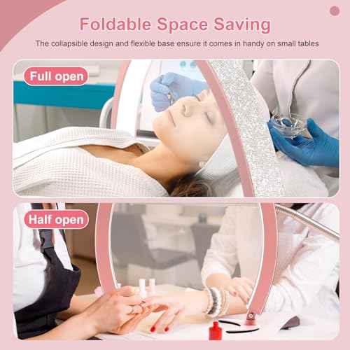 BQAN Half Moon Light for Nail Desk, 29" 40W Professional Nails Table Tech Lamp with Phone Holder & Controller & Remote, Rhinestone Lash Light for Eyelash Tech, Makeup, Tattoo, Spa, Salon(Pink)