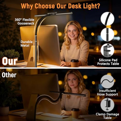 ZenBeam Black LED Desk Lamp with Clamp, Flexible Gooseneck & Dimming