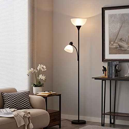 Floor Lamp with Reading Light, 72" Tall Lamp for 2 Head, Standing Lamps for Living Room, Bedroom, Corner, Office. No Bulbs