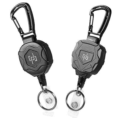 2 Pack Retractable Keychain Heavy Duty Carabiner Badge Holder, Tactical ID Badge Reel with 32¡± Steel Retractable Cord, 8.0 OZ