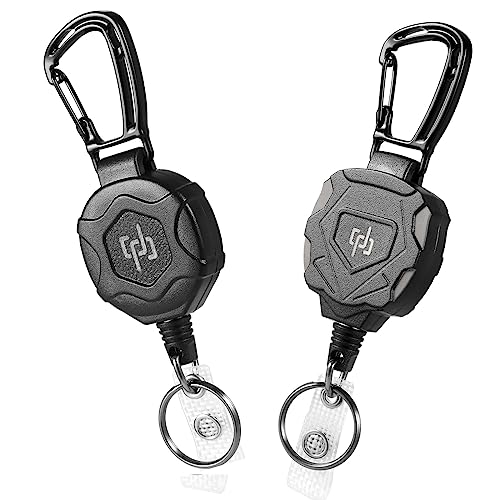 Heavy Duty Retractable Badge Reel with 32-Inch Steel Cord & Carabiner - 2 Pack