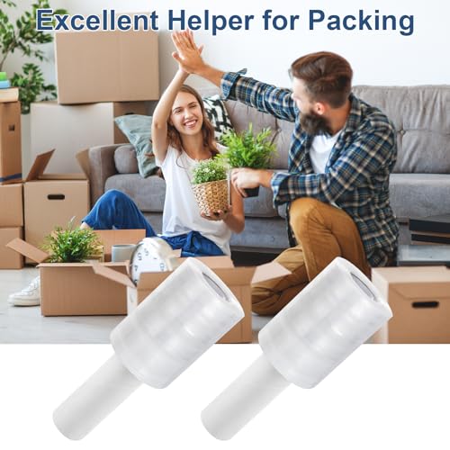 6 Pack Heavy Duty Stretch Wrap Film with Handle - 4 inch x 1000ft Industrial Shrink Wrap for Moving & Packing