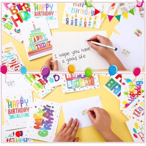200 Set Unique Happy Birthday Card Bulk with Envelope and Sticker Blank Greeting Card Large 5 x 7 Inch Suitable for Office Kids Women Men, 20 Styles(Colorful Words)