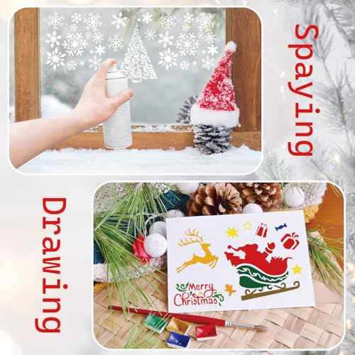 Christmas Stencils for Crafts Ornament Reusable Holiday Christmas Window Snow Stencil for Painting on Wood DIY Glass Wall Furniture Door Hanger Sign (crafts39)