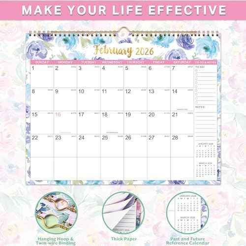 2026 Wall Calendar - January 2026 - December 2026, Calendar 2026, 14.7" x 11.5", 12 Months 2026 Calendar, Spiral Bound, Thick Paper