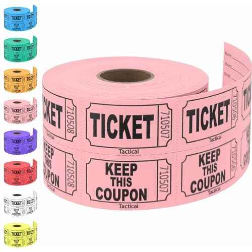 Tacticai 500 Raffle Tickets, Pink (1 of 8 Colors), Double Roll, Ticket for Events, Entry, Class Reward, Fundraiser & Prizes