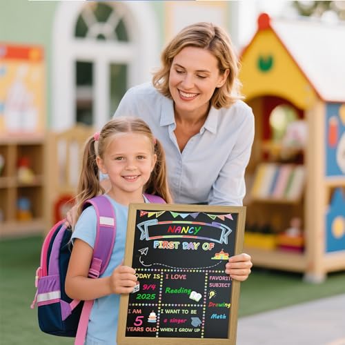 Large 10x12 Double-Sided Chalkboard First & Last Day of School Sign with Color Markers