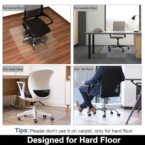 AiBOB Office Chair Mat for Hardwood Floor, 45 X 53 inches, Hard Floor Chair Mats Under Computer Desk, Easy Glide for Rolling Chairs, No Curling