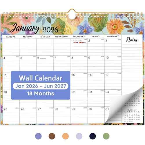 2026 Calendar, 18-Month Wall Calendar from Jan 2026 to Jun 2027, 11.5" x 14.7", Spiral Binding Hanging Monthly Calendar with Twin-Wire Binding, Perfect for Home or Office - Botanic Whimsy