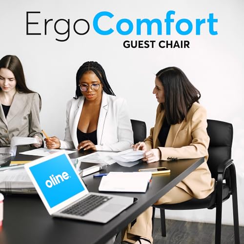 Oline Leather Guest Chair with Padded Arms — 1 Pack, ErgoComfort Reception Chair, Black