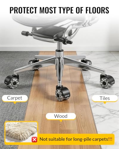HOLKIE 2in Chair Wheels Set of 5 - Grey, 11mm Stem Universal Fit, Quiet Rubber Casters