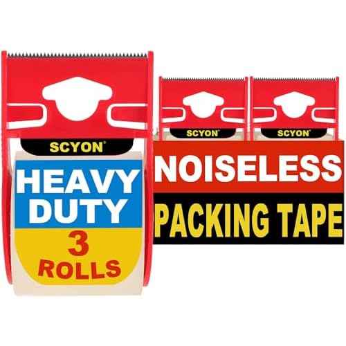 SCYON Heavy Duty Clear Packing Tape with Dispenser, 3 Shipping Tape Rolls, Noiseless Moving and Packaging Tape for Mailing, Boxing Supplies, 2 mil£¬1.88¡± x 22.2 yd